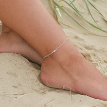Load image into Gallery viewer, Dainty crystal blue lace agate anklet in 925 sterling silver - 8" chain with 2" adjustable extender