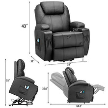 Load image into Gallery viewer, Flamaker Power Lift Recliner Chair PU Leather for Elderly with Massage and Heating Ergonomic Lounge Chair for Living Room Classic Single Sofa with 2 Cup Holders Side Pockets Home Theater Seat (Black)