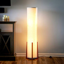Load image into Gallery viewer, Brightech Parker - Decorative Tower Shade Floor Lamp for Living Rooms - Contemporary Column Lamp - Soft Light for Bedroom Standing 48 Inches (4') Tall - Asian Design w/Wood Frame - Incl. 2 LED Bulbs