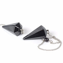Load image into Gallery viewer, Justinstones Natural Hematite Gemstone Rock Crystal Hexagonal Pointed Reiki Chakra Pendant Pendulum