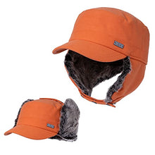 Load image into Gallery viewer, Jeff & Aimy Mens Winter Baseball Army Cap Trapper Warm Lined Military Hunting Hat Women Faux Fur Ear Flaps Muffs Ski Cold Weather Elmer Fudd Orange 58-60CM