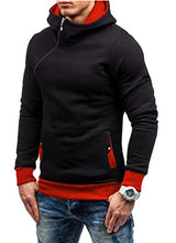 Load image into Gallery viewer, Baniupa Men Color Block Pullover Diagonal Zipper Design Tops Fashion Shirts Hoodies Casual Long-Sleeved Sweatshirt(Black red,XL)