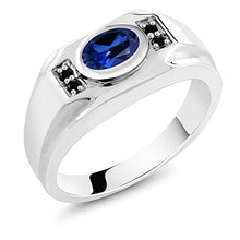Load image into Gallery viewer, Gem Stone King 1.77 Ct Oval Blue Created Sapphire Black Diamond 925 Sterling Silver Men's Ring (Size 7)