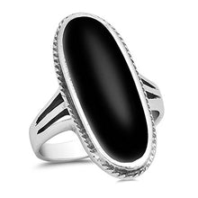 Load image into Gallery viewer, Large Long Simulated Black Onyx Solitaire Ring New .925 Sterling Silver Band Size 12