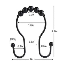 Load image into Gallery viewer, Goowin Shower Curtain Hooks, 12 Pcs Shower Curtain Rings, Stainless Steel Roller Rust-Resistant Balance Sliding Anti-Drop Double Shower Hooks for Curtain Bathroom Shower Curtains (Black)