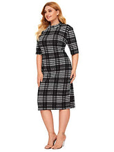 Load image into Gallery viewer, Floerns Women's Short Sleeve Gingham Bodycon Business Pencil Dress Red Plaid XS