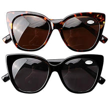 Load image into Gallery viewer, SOOLALA Designer Bifocal Reading Glasses Cat Eye Sunglasses Readers, 2mix, 2.5