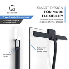 Load image into Gallery viewer, GÜTEWERK Shower Squeegee Black 9 in - incl. Chrome Suction Cup Hook - Stainless-Steel core - Silicone Rubber squeegees for Bathroom Cleaning Window Screen Bath Wiper Cleaner Glass Door Blade Showers