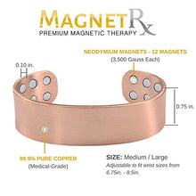 Load image into Gallery viewer, MagnetRX® Pure Copper Magnetic Bracelet - Arthritis Pain Relief & Carpal Tunnel Magnetic Therapy Copper Bracelets - Adjustable Wide Copper Cuff Bracelet with 12 Magnets (Brushed Copper, M/L)