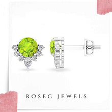 Load image into Gallery viewer, Solitaire 1.28 CTT Peridot Certified Diamond Cluster Earring, Round Green August Birthstone Bridal Wedding Earrings, Mother Birthday Comfortable Studs, 18K Yellow Gold, Pair