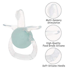 Load image into Gallery viewer, Eco inspired Baby Teething Toys Silicone Baby Rattle Handbell Teether with Pacifier Clip, Massage Gums & Soothes Pain,BPA Free (3 Month+, Blue)