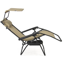 Load image into Gallery viewer, Best Choice Products Folding Steel Mesh Zero Gravity Recliner Lounge Chair w/Adjustable Canopy Shade and Cup Holder Accessory Tray, Beige