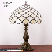 Load image into Gallery viewer, Tiffany Lamp Cream Stained Glass and Crystal Pearl Bead Style Table Lamps Height 18 Inch for Kids Room Living Room Bedroom Antique Desk Dresser Beside Coffee Table Bookcase S005 WERFACTORY