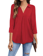 Load image into Gallery viewer, Newchoice Womens Business Casual V Neck Blouses Cute Pleated 3/4 Sleeve Work Shirts Loose Fitting Going Out Tops (Red, XXL)