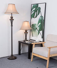 Load image into Gallery viewer, Smeike 3 Pack Lamp Set (2 Table Lamps, 1 Floor Lamp), 3-Piece Vintage Style Table and Floor Lamp Set in Bronze Finish with Brown Fabric Lamp Shades, 26" and 61"(H), Solid Iron