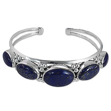 Load image into Gallery viewer, NOVICA Lapis Lazuli .925 Sterling Silver Cuff Bracelet 'Blue Allure'