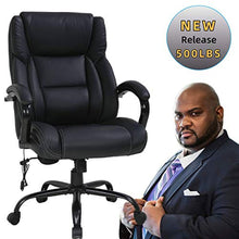 Load image into Gallery viewer, Big & Tall Heavy Duty Executive Chair 500 Lbs Heavyweight Rated Black PU Leather Task Rolling Swivel Ergonomic Executive Office Chair with Lumbar Support Armrest for Study Meeting Room