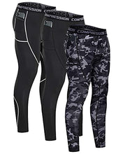 Load image into Gallery viewer, Milin Naco Men's Compression Pants, Cool Dry Baselayer Running Sports Tights with Pocket, Pack of 3-Camo Black/Black/Athletic Black-Large
