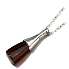 Load image into Gallery viewer, Black Cherry Amber Sterling Silver Contemporary Drop Pendant Necklace Chain 18 Inches