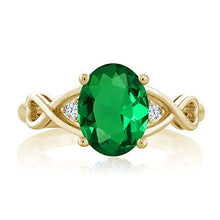 Load image into Gallery viewer, Gem Stone King Green Simulated Emerald and White Topaz 18K Yellow Gold Plated Silver Women Ring (1.55 Ct Oval) (Size 8)