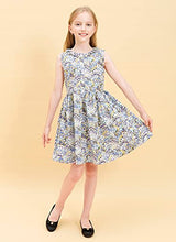 Load image into Gallery viewer, maoo garden Girls Floral Cotton Summer Sundress Long Sleeveless Pleated Holiday Party Ruffle Neck Dress 116 Blue 3-4Y