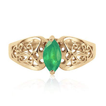 Load image into Gallery viewer, Galaxy Gold GG 14k Yellow Gold Filigree Ring with Natural Marquis-shaped Emerald - Size 8