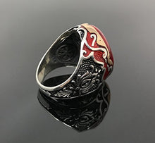 Load image into Gallery viewer, KAR 925K Sterling Silver Red Coral Men's Ring Red Enamelled Special Edition K65E (9)