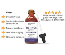 Load image into Gallery viewer, goPure Retinol Face Serum - Anti Aging & Anti Inflammatory Complex with Vitamin E & Vitamin C - Antioxidant Anti Wrinkle Facial Serum for Men & Women - Cruelty Free