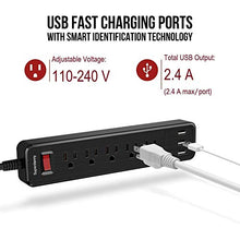 Load image into Gallery viewer, SUPERDANNY USB Surge Protector Power Strip Mountable Extension Cord Multiple Protection 5 Outlet 3 USB Port with Hook & Loop Fastener for iPhone iPad PC Home Office Travel Black