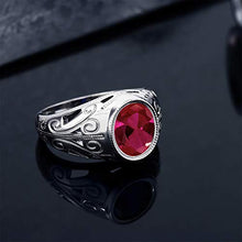 Load image into Gallery viewer, Gem Stone King 925 Sterling Silver Oval Red Created Ruby Men's Ring 6.40 Ct (Size 11)