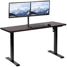Load image into Gallery viewer, VIVO Electric 60 x 24 inch Stand Up Desk, Espresso Solid One-Piece Table Top, Black Frame, Height Adjustable Standing Workstation with Simple 2 Button Controller (DESK-KIT-B06E)