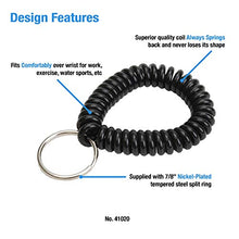 Load image into Gallery viewer, Lucky Line 2” Diameter Spiral Wrist Coil with Steel Key Ring, Multi-Color Flexible Wrist Band Key Chain Bracelet, Stretches to 12”, Black, 10 PK (41020)