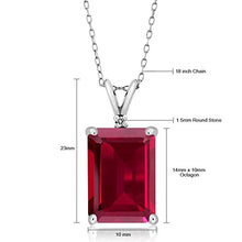 Load image into Gallery viewer, Gem Stone King 925 Sterling Silver Red Created Ruby and White Diamond Pendant Necklace (8.02 Ct Emerald Cut 14X10MM, with 18 Inch Silver Chain)