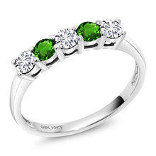 Load image into Gallery viewer, Gem Stone King 0.58 Ct G/H Lab Grown Diamond Green Simulated Tsavorite 10K White Gold Ring (Size 7)