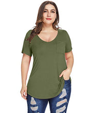 Load image into Gallery viewer, MONNURO Womens Plus Size Sexy Shirts Casual V Neck Short Sleeve Tunic Top with Pocket(Wine Red,1X)