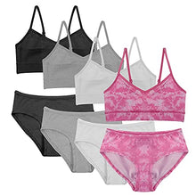 Load image into Gallery viewer, Popular Matching Girls Underwear Set - Crop Cami Training Bras for Girls with Hipster Girls Panties 8 pc Pink Tie Dye L