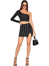 Load image into Gallery viewer, Floerns Women's Plaid Bodycon Split Mini Skirt A Black M