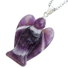 Load image into Gallery viewer, TUMBEELLUWA Guardian Angel Handmade Carved Healing Stone Crystal Pendant with Free Metal Alloy Chain, Amethyst