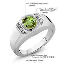 Load image into Gallery viewer, Gem Stone King 1.39 Ct Oval Green Peridot White Created Sapphire 925 Sterling Silver Men's Ring (Size 9)