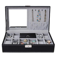 Load image into Gallery viewer, SONGMICS Black Jewelry Box, 8-Slot Watch Organizer, Storage Case with Lock and Mirror UJWB41B