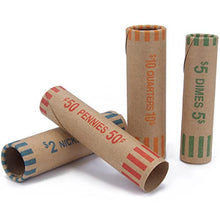 Load image into Gallery viewer, L LIKED 128 Assorted Preformed Coin Wrappers Rolls - Quarters, Pennies, Nickels and Dimes (128 Assorted)