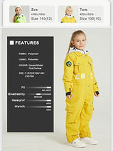 Load image into Gallery viewer, HOUZONIY Kids Snow Suit Unisex Waterproof,Ski Suit Insulated for Girls Boys,One Piece Padded for Skiing,Snowmobiling,Hiking,Climbing Yellow 130