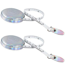 Load image into Gallery viewer, 2 Pack Tape Measure Leather Retractable Body Measuring Tape 150 cm 60 Inch Tailor Fabric Small Tape Measure with Push Button (Round-Silver)