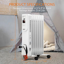 Load image into Gallery viewer, VIVOHOME 1500W Oil Filled Radiator Heater with Remote Control, Electric Portable Heater with Adjustable Thermostat and 24-Hours Timer, White