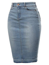Load image into Gallery viewer, A2Y Slim Fit Rayon Knee Length Back Slit Denim Jean Pencil Skirt Light Navy S