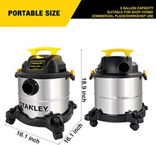 Load image into Gallery viewer, Stanley 5 Gallon Wet Dry Vacuum, 4 Peak HP Stainless Steel 3 in 1 Shop Vac Blower with Powerful Suction, Multifunctional Shop Vacuum W/ 4 Horsepower Motor for Job Site,Garage,Basement,Van,Workshop