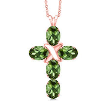 Load image into Gallery viewer, Gem Stone King 2.50 Ct Oval Green Tourmaline 18K Rose Gold Plated Silver Pendant With Chain