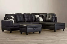 Load image into Gallery viewer, Sofa Sectional Sofa, L-Shape Faux Leather Sectional Sofa Couch Set with Chaise, Ottoman, 2 Toss Pillow Using for Living Room Furniture.(Black)