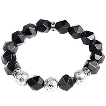 Load image into Gallery viewer, XHUUU Black Obsidian with Silver Lava Stone Bracelets for Men Oils Essential Diffuser Men’s Yoga Meditation Balance Bracelet Stretch Beaded Bracelets