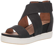 Load image into Gallery viewer, Dr. Scholl's Shoes Women's Sheena Wedge Sandal, Black Smooth Perforated, 6 M US